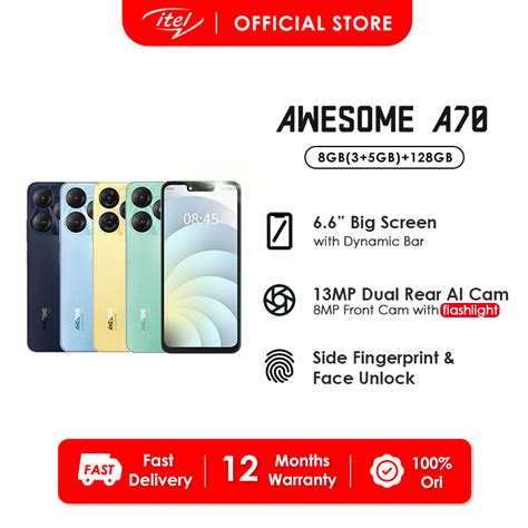 itel A70 RAM 8GB (3GB+5GB)+ROM 128GB 5000mAh Type.